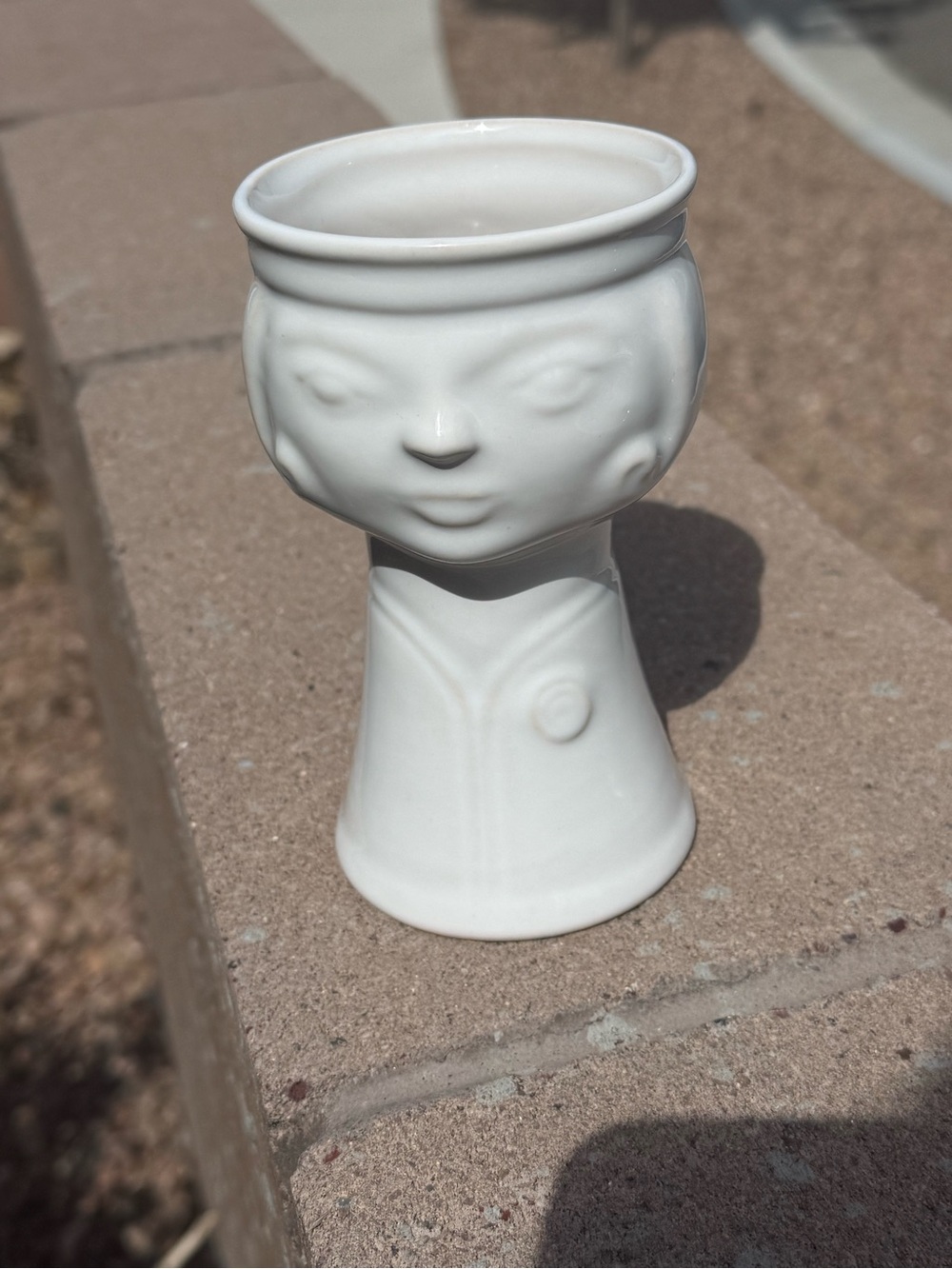 Vintage White Ceramic Face Head Vase Planter Mid Century Modern Sculptural Décor